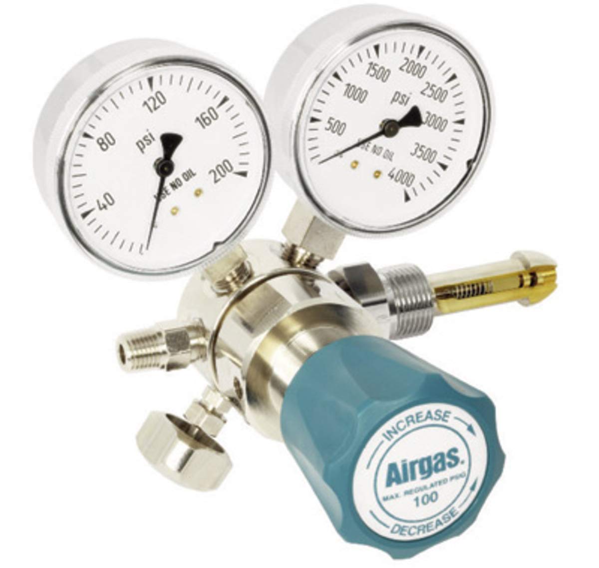 Airgas Model N245G580 Brass High Purity Two Stage Pressure Regulator With 1/4" FNPT Connection And Non-Lubricated Check