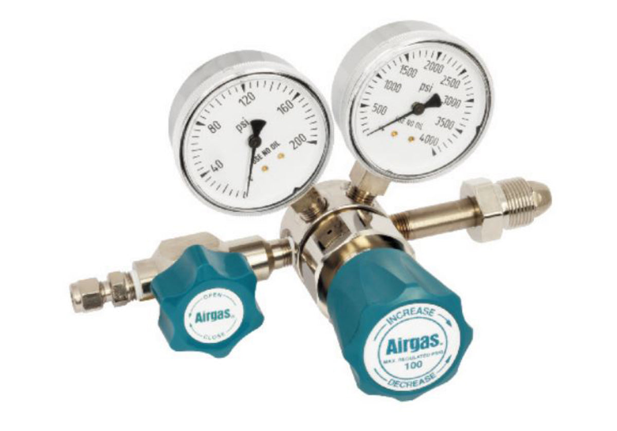 Airgas Model N245E350 Brass High Purity Single Stage Pressure Regulator With 1/4” FNPT Connection And Non-Lubricated