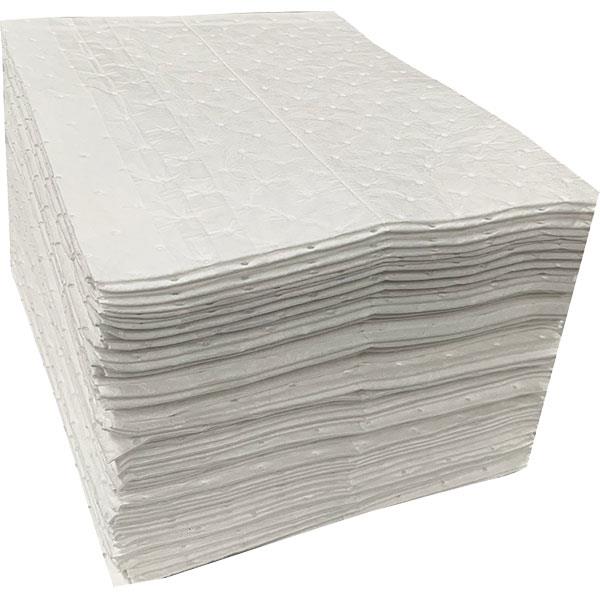 FyterTech Essentials Oil-Only 3-Ply Medium Weight Sorbent Pads Water-Repellent, Perforated Absorbent, 15" x 18", White,
