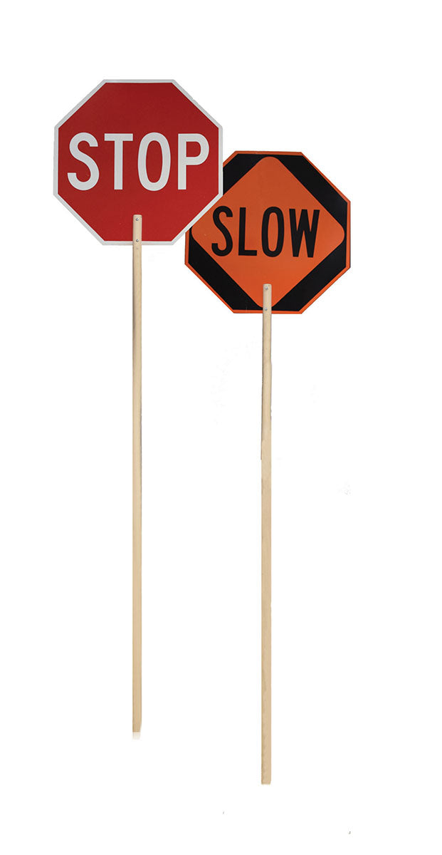 Cortina Safety Products 24" X 24" X 72" Red and White Aluminum | Wood Traffic Paddle "Stop/Slow" (1 pack)