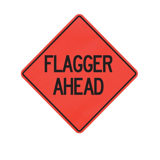 Cortina Safety Products 69" X 4" X 4" Orange And Black Lexan Polycarbonate Roll-Up Sign "FLAGGER AHEAD" - 48" Superbright (1 pack)