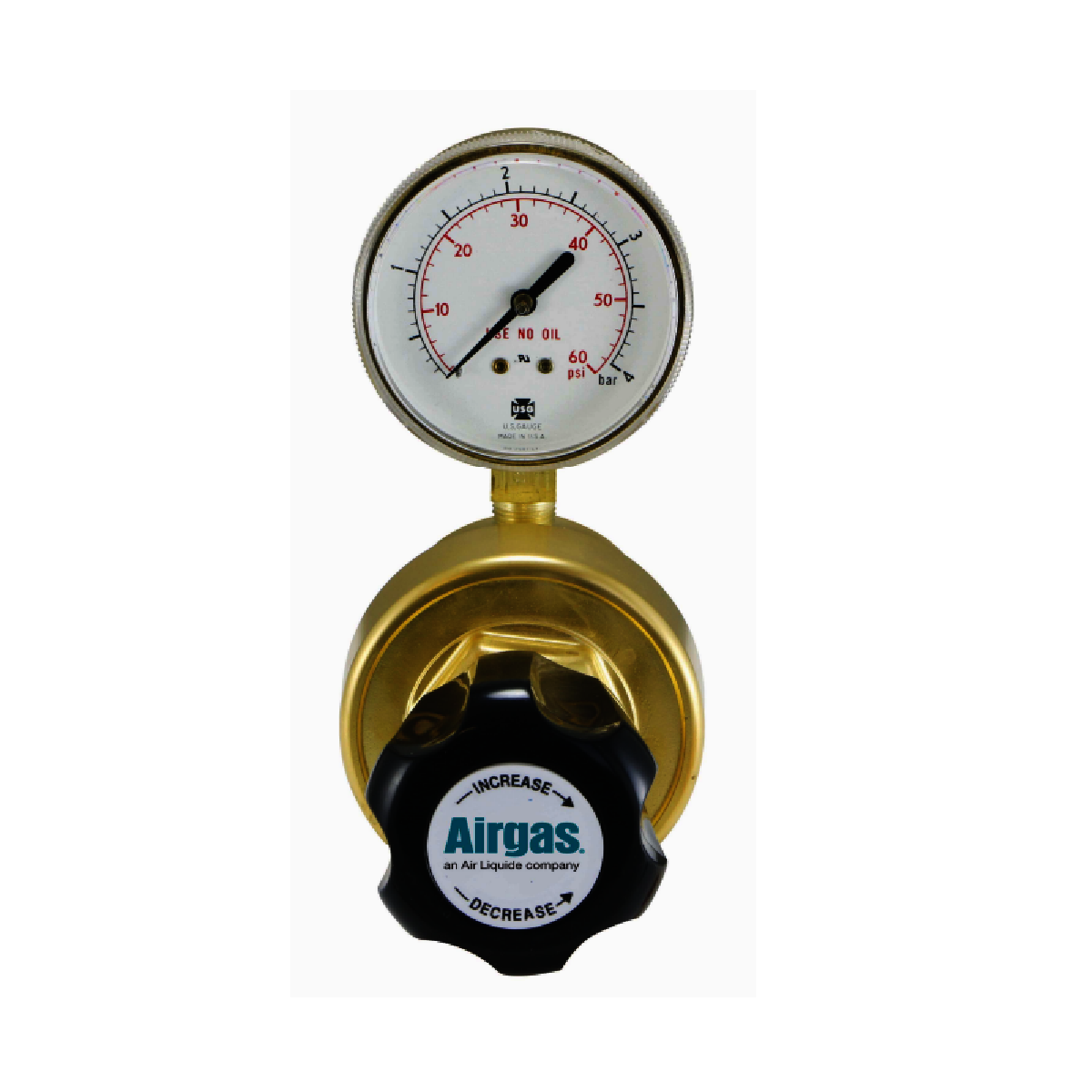 Airgas Model 2701B Brass Corrosive Gas High-Flow Single Stage Regulator With 1/4" Compression Fitting Connection