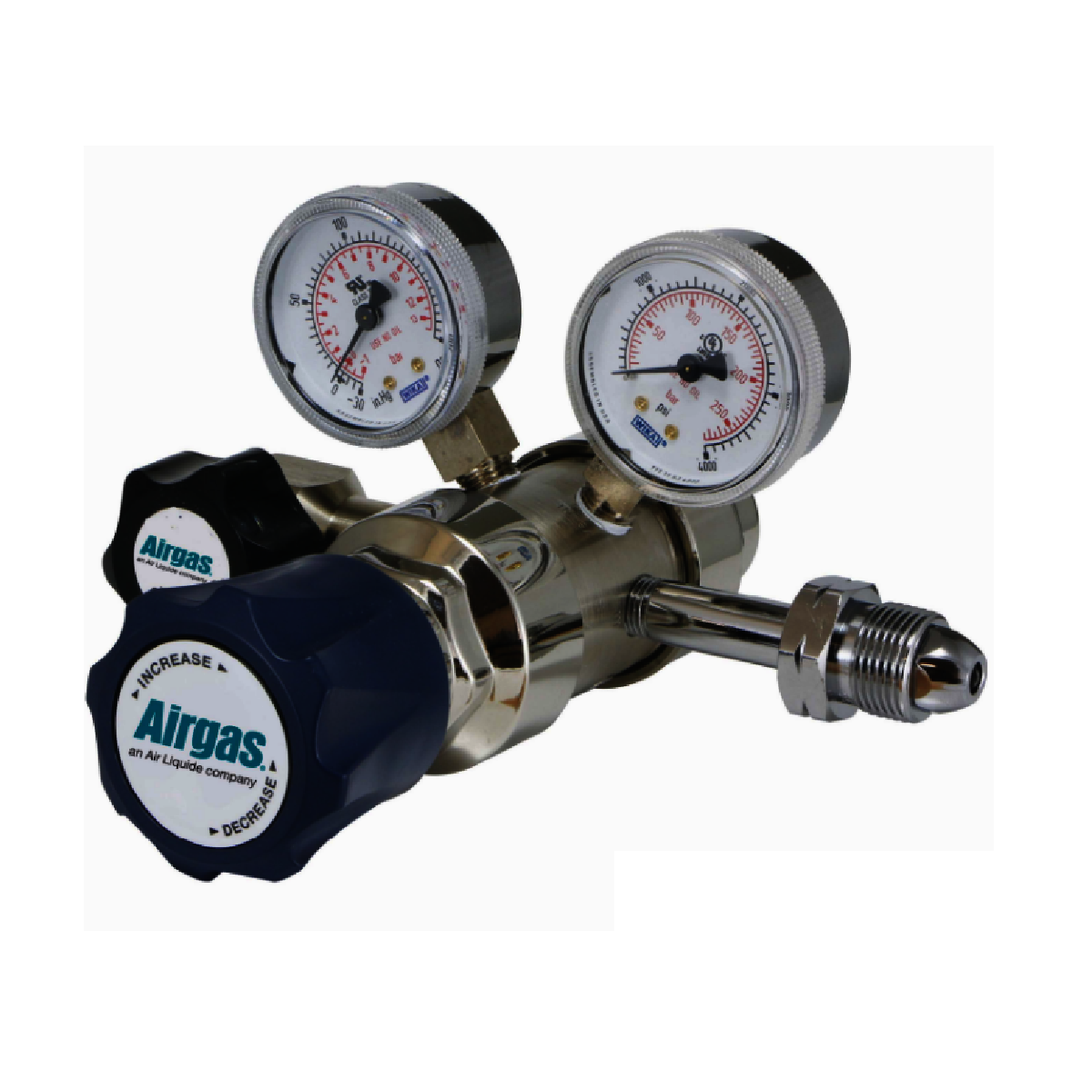 Airgas Model 311D590 Brass-Plated Bar Stock Noncorrosive Gas Two Stage Regulator With CGA-590 Connection