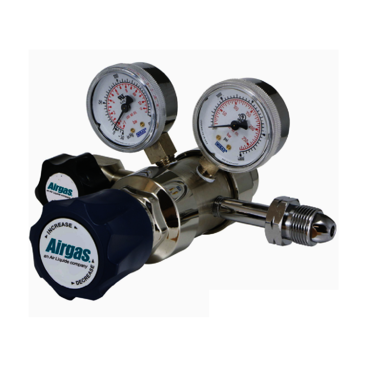 Airgas Model 311A580 Brass-Plated Bar Stock Noncorrosive Gas Two Stage Regulator With CGA-580 Connection