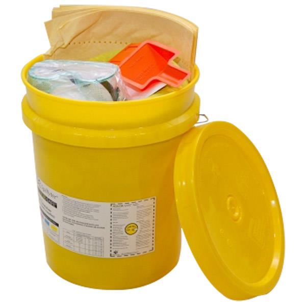 FyterTech Spilfyter Grab & Go Base Neutralizing Powder Spill Kit – 5-Gallon Bucket - Hazmat Cleanup Kit with Pads, Socks, Kolo-Safe Neutralizer & Safety Goggles