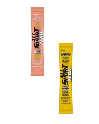 All Sport Zero Powder Sticks Tropical Variety Pack – Peach Mango & Pineapple Coconut Electrolyte Drink Mix, Sugar-Free Hydration Powder, 2 Boxes, 50 Sticks Each