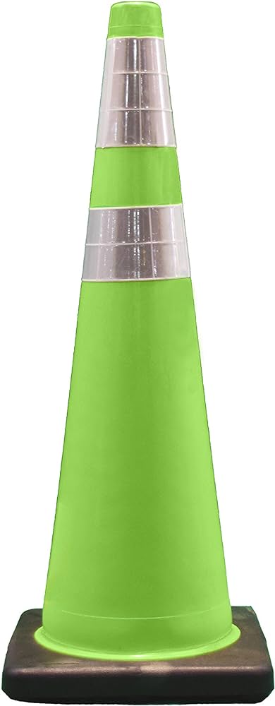 Cortina Safety Products Lime PVC Traffic Cone - 36" Lime 10# 6"/4" Collars (10 pack)