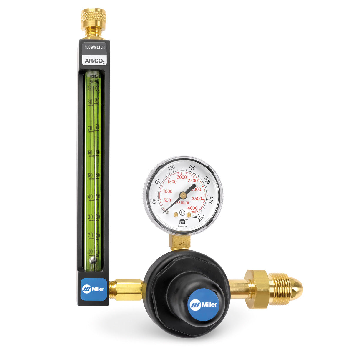 Miller® Heavy Duty 2 Stage Argon and CO2 Flowmeter Regulator, CGA 580/CGA 320