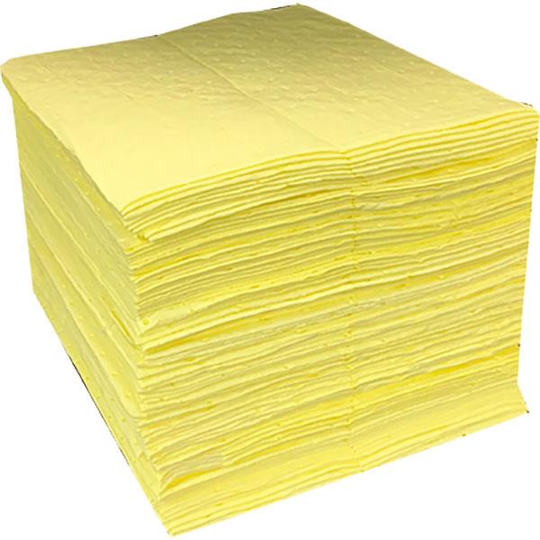 FyterTech Essentials Single-Ply HazMat Sorbent Pads, Perforated High-Strength, Yellow, 15" x 18", 100/Pack
