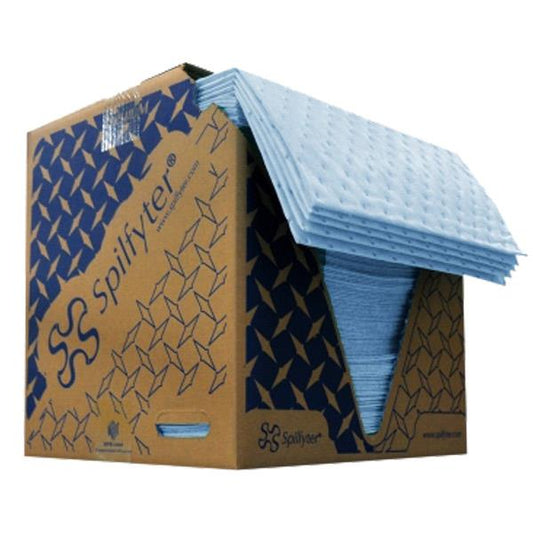 FyterTech Spilfyter 2-Ply Oil-Only Sorbent Pads – Medium Weight, Low-Lint, 16" x 18", Blue