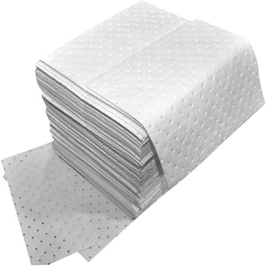FyterTech Oil-Only Single-Ply Sorbent Pads – 16" x 18", White, 100/Pkg