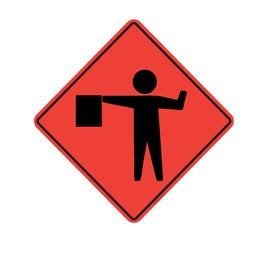 orange flagger symbol roll-up sign